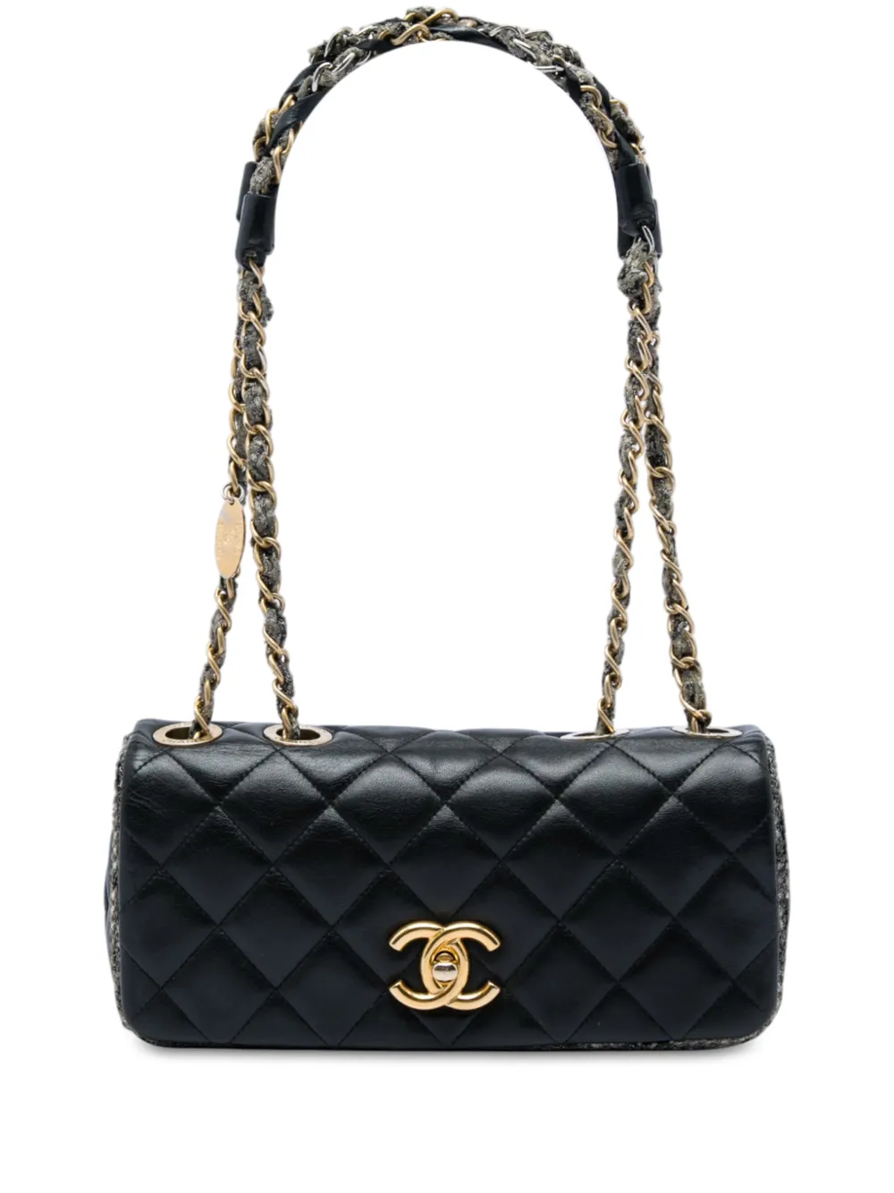 CHANEL Pre-Owned 2010-2011 Small CC Quilted Lambskin and Tweed Chain Flap shoulder bag - Nero