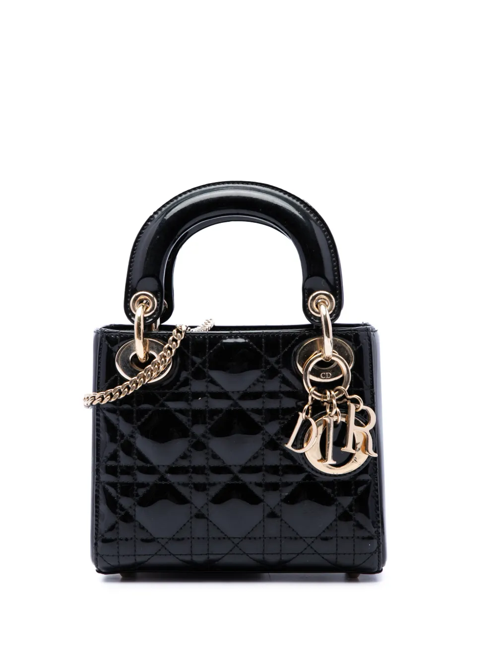 Christian Dior Pre-Owned 2018 Mini Patent Cannage Lady Dior satchel - Nero