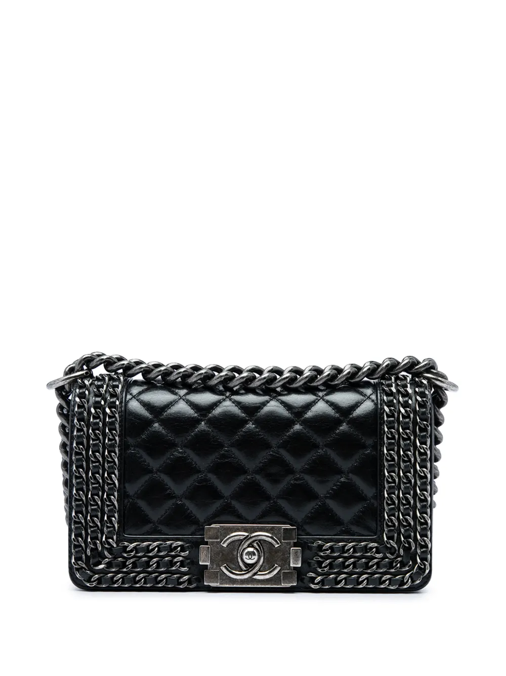 CHANEL Pre-Owned 2014-2015 Small Quilted Glazed Calfskin Chained Boy Flap crossbody bag - Nero