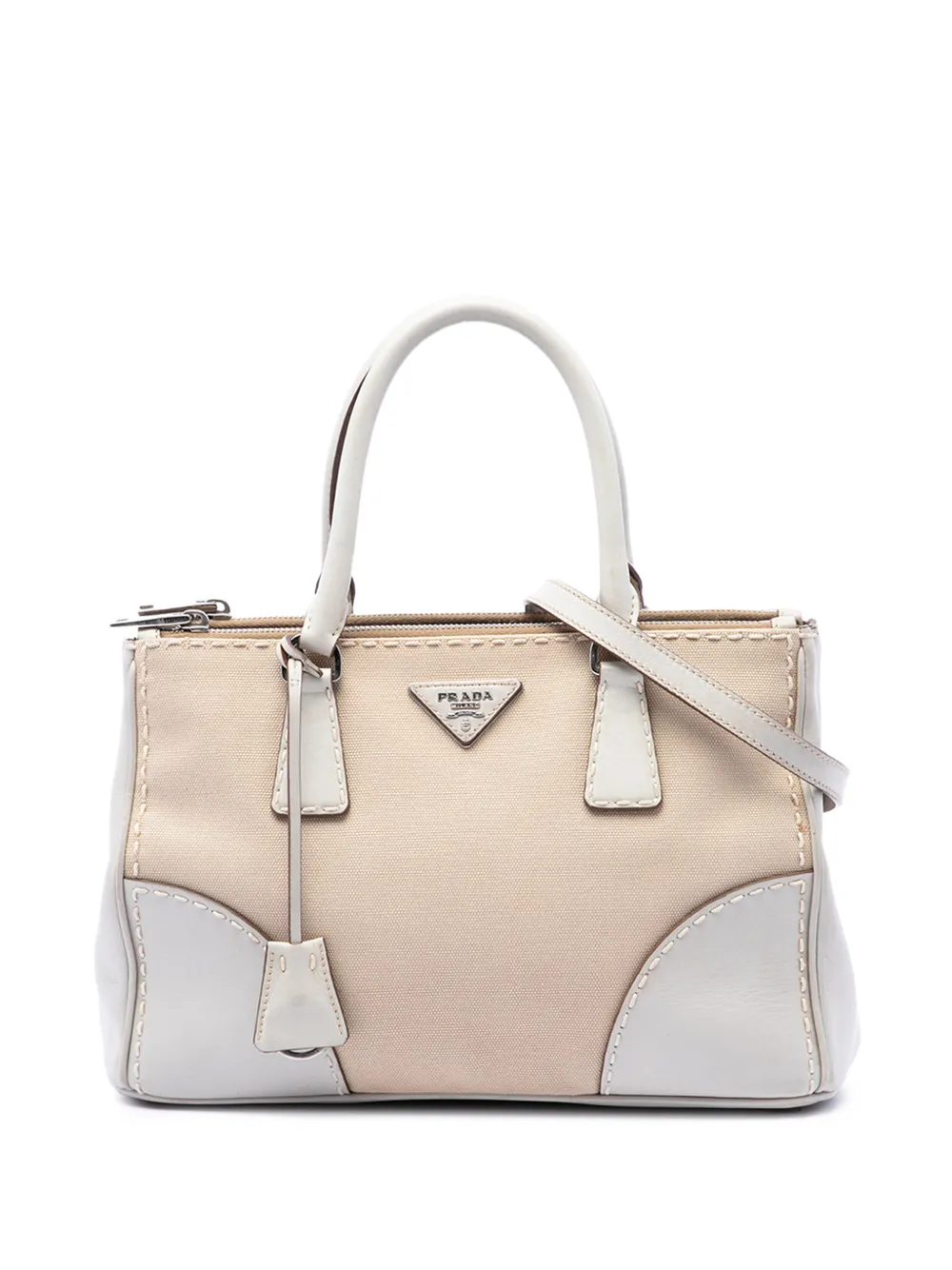 Prada Pre-Owned 2010-2026 Small Canvas and City Calf Stitch Galleria Double Zip satchel - Bianco