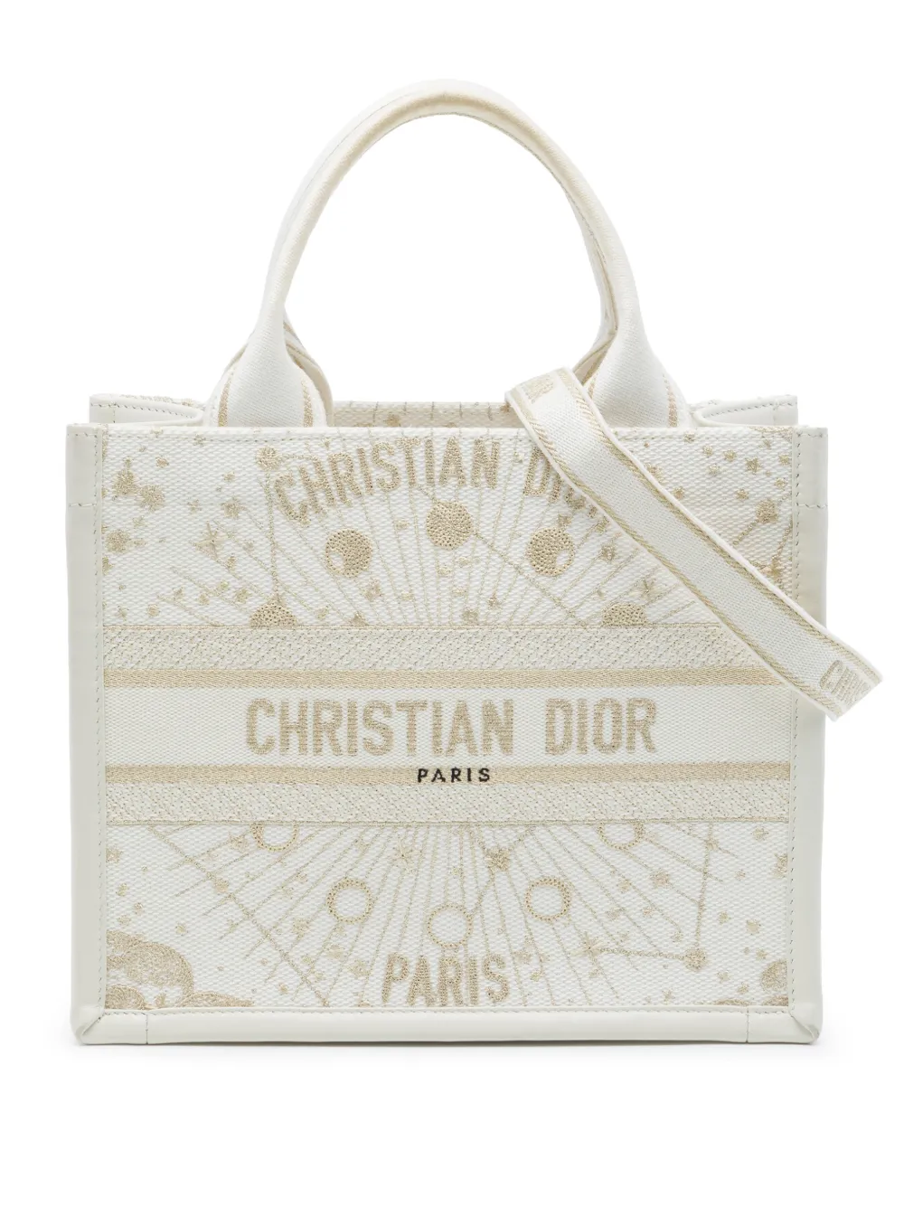Christian Dior Pre-Owned 2024 kleine Gold Star Book Tote Satchel-Tasche aus Canvas mit Stickerei - Weiß