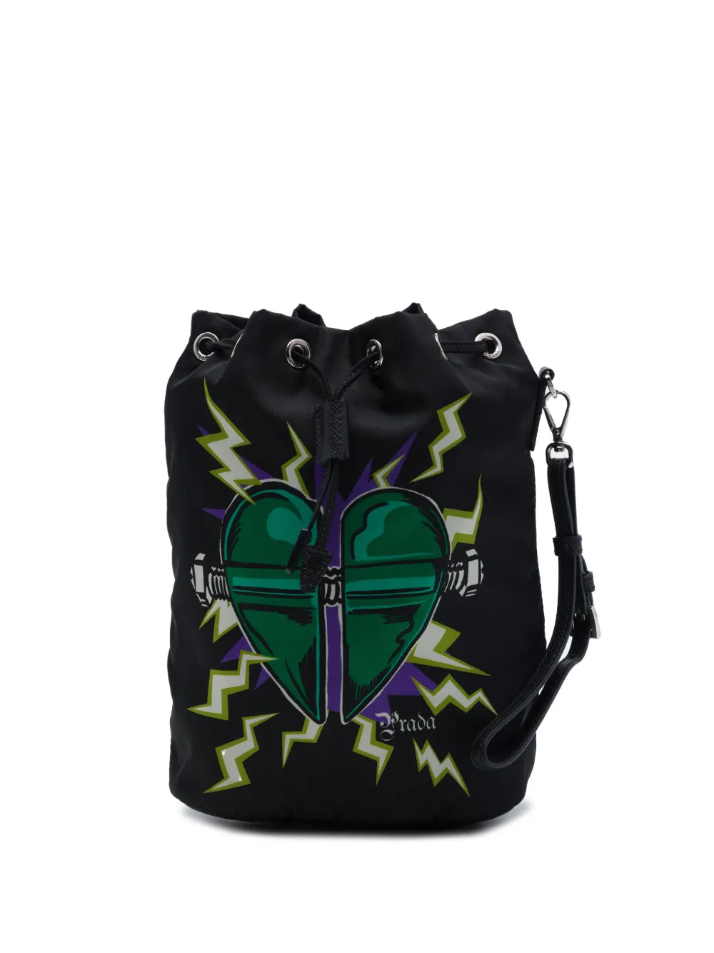 Prada Pre-Owned 2013-2026 Universal Studios Tessuto Frankenstein Heart Clutch mit Kordelzug - Schwarz