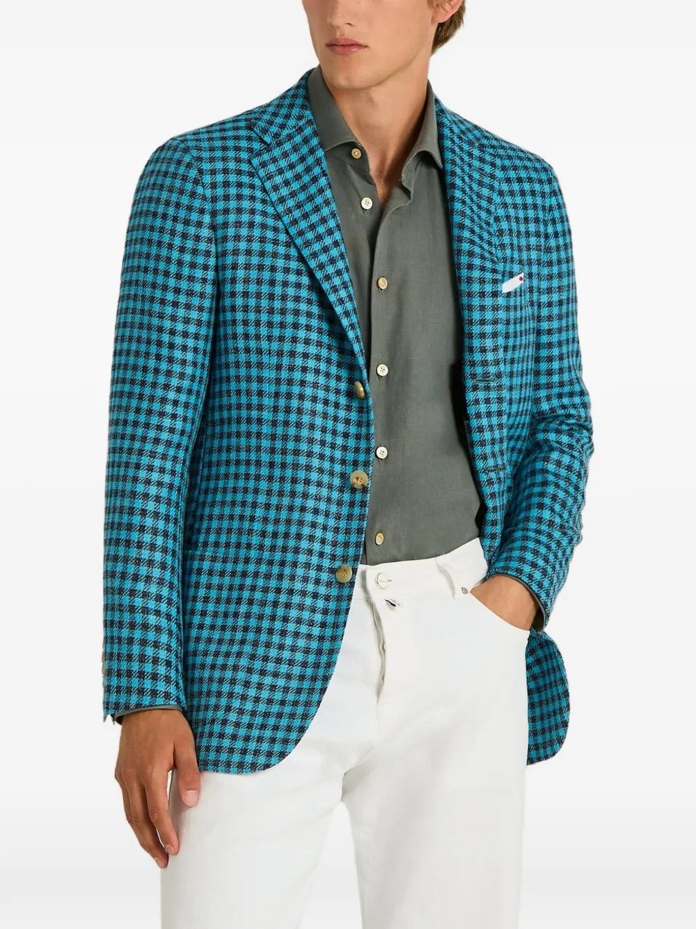 Kiton checked single-breasted jacket Blauw