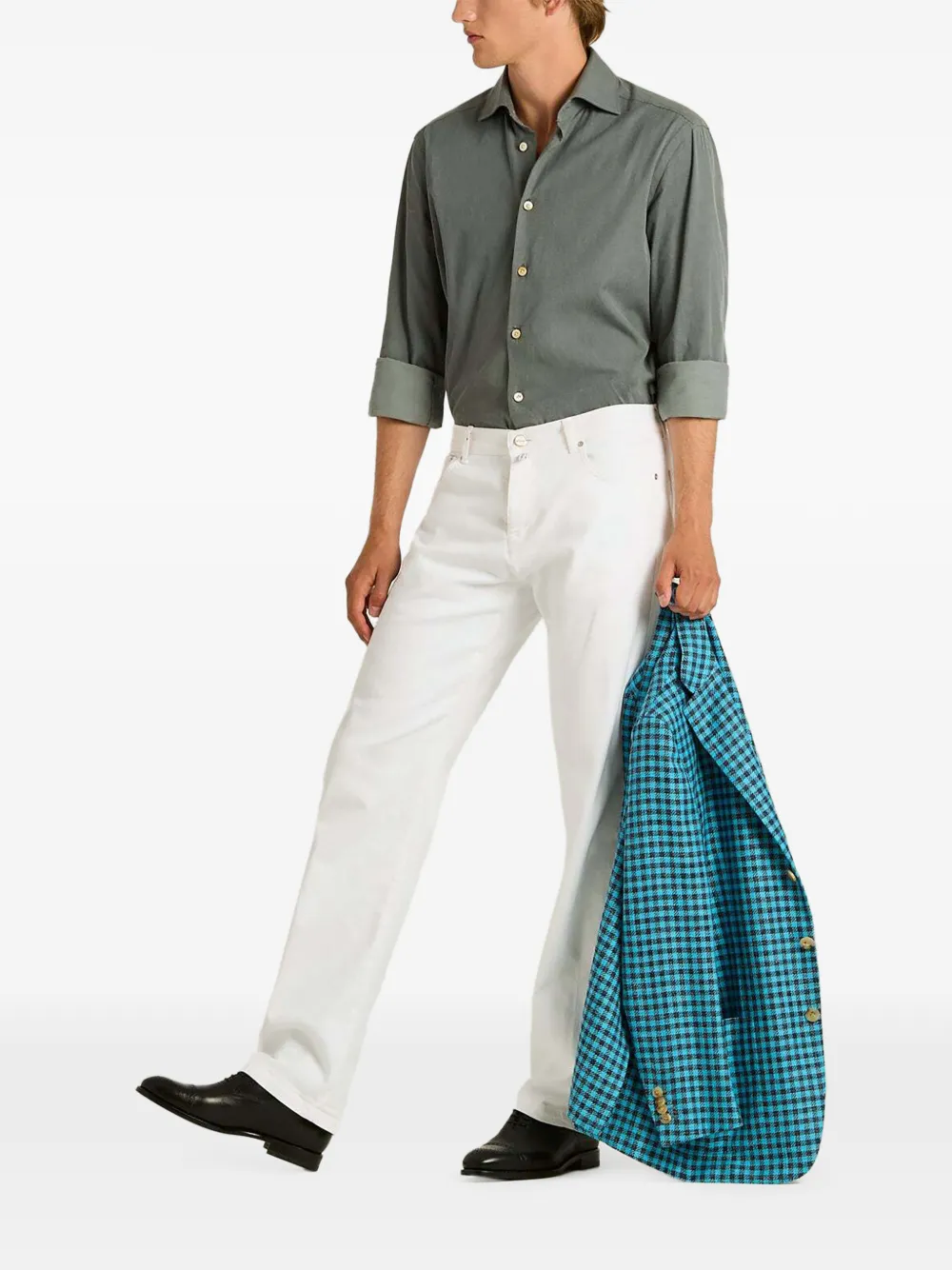 Kiton checked single-breasted jacket Blauw