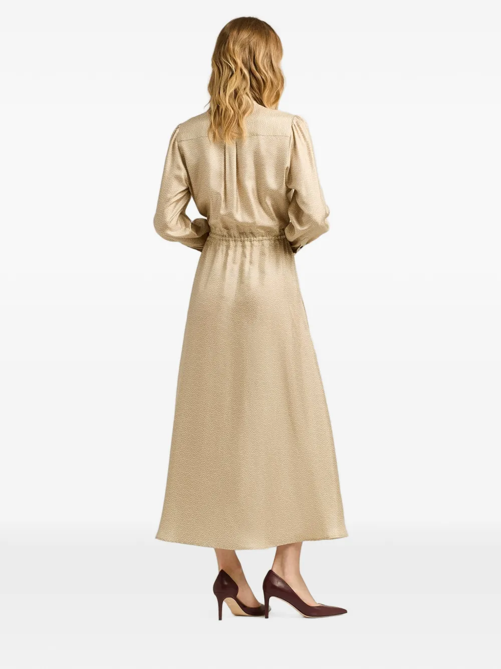 Kiton chevron-jacquard silk shirt midi dress Beige