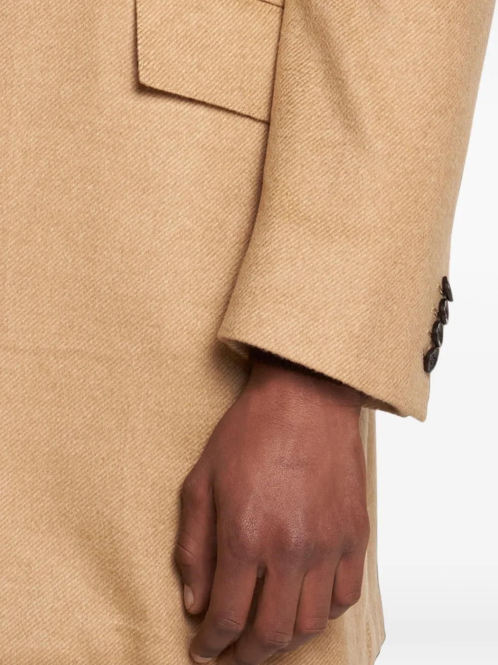Kiton single-breasted twill-pattern peacoat Beige