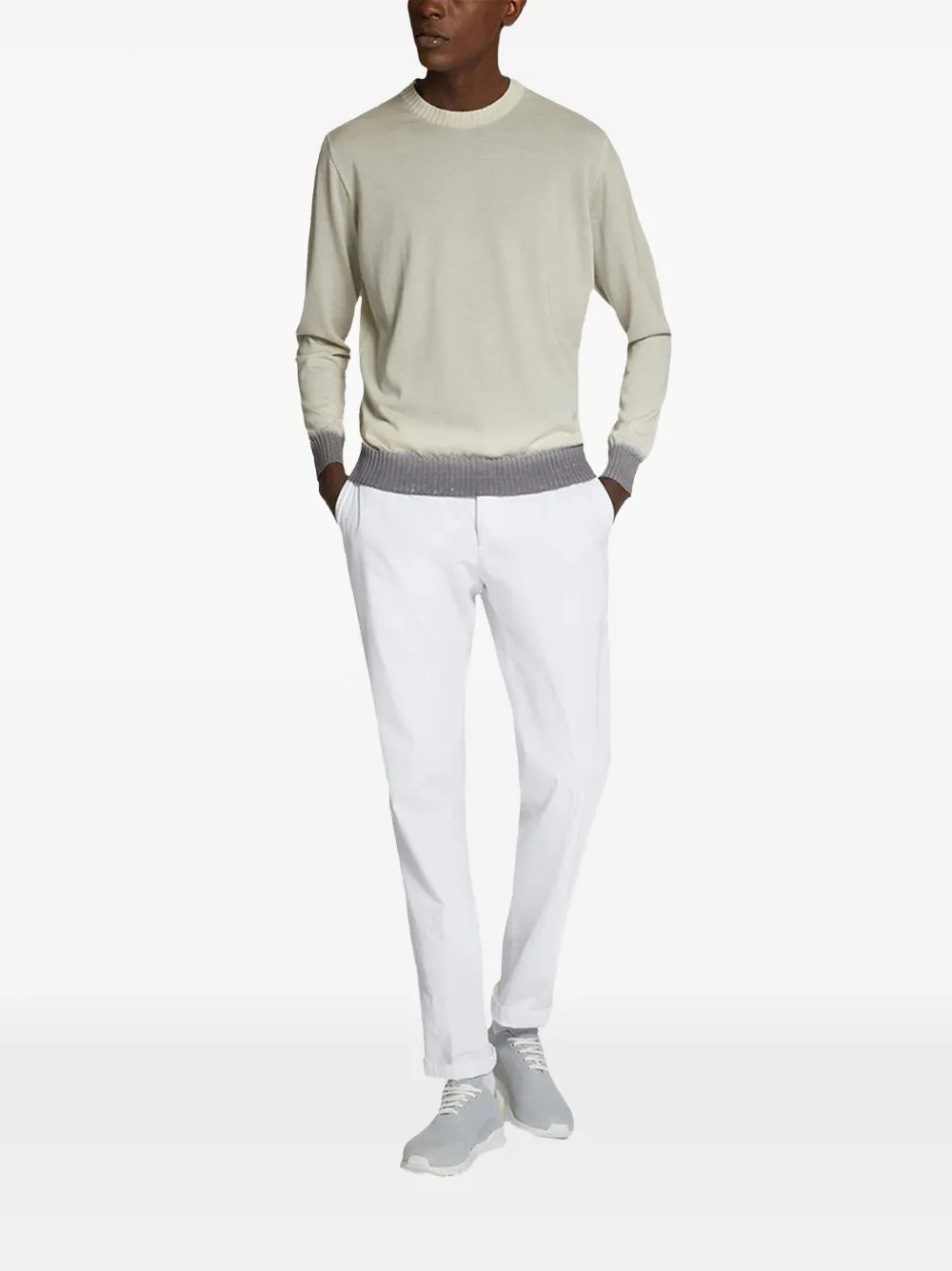 Kiton slim-fit belt-loop trousers Wit