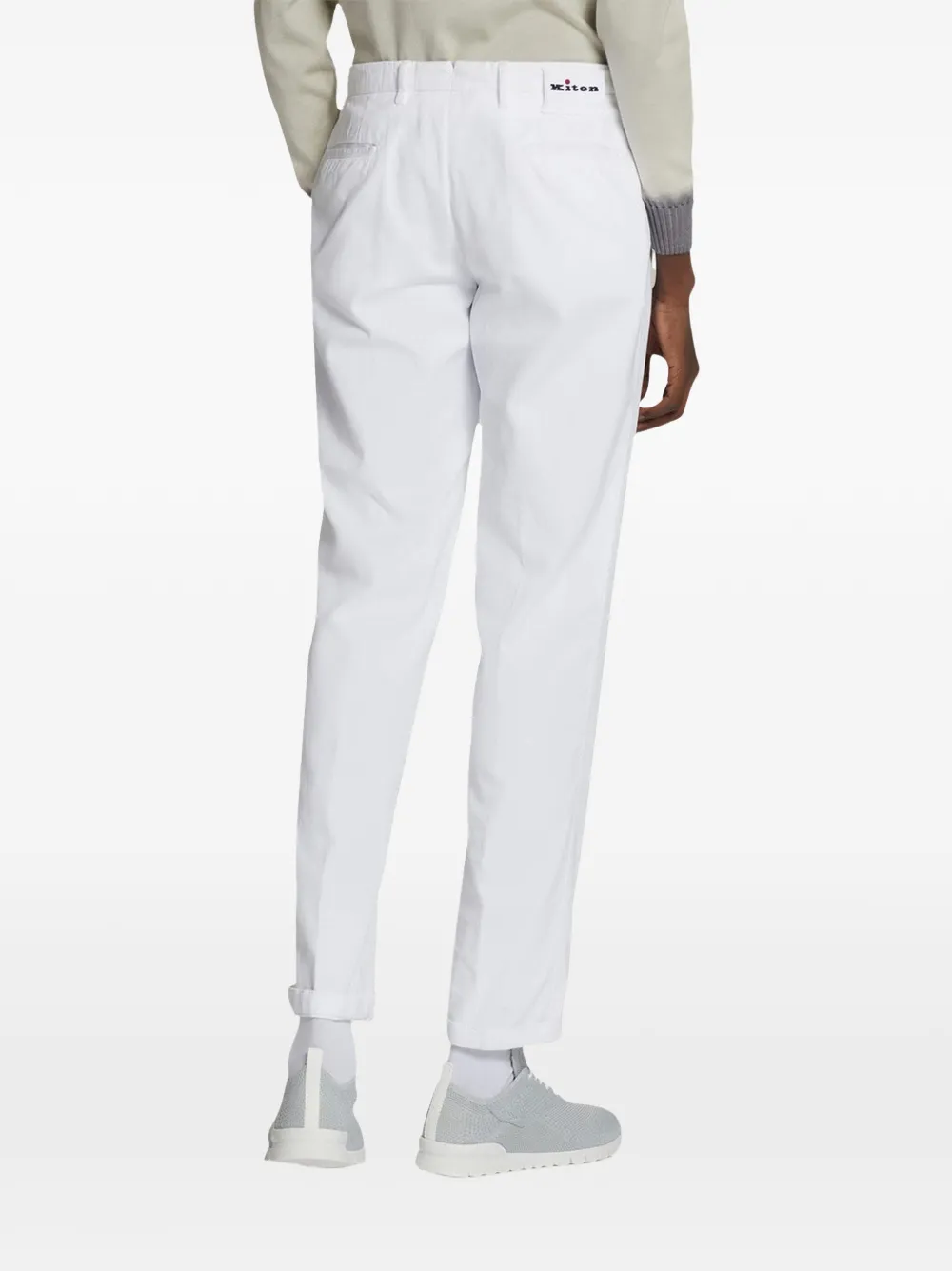 Kiton slim-fit belt-loop trousers Wit
