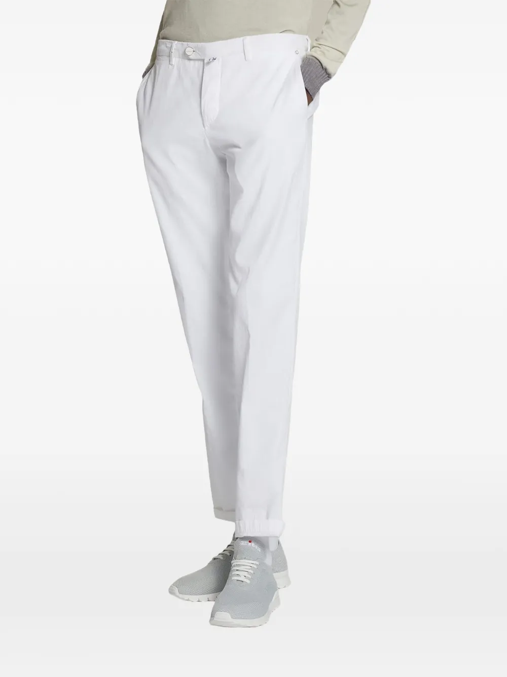 Kiton slim-fit belt-loop trousers Wit