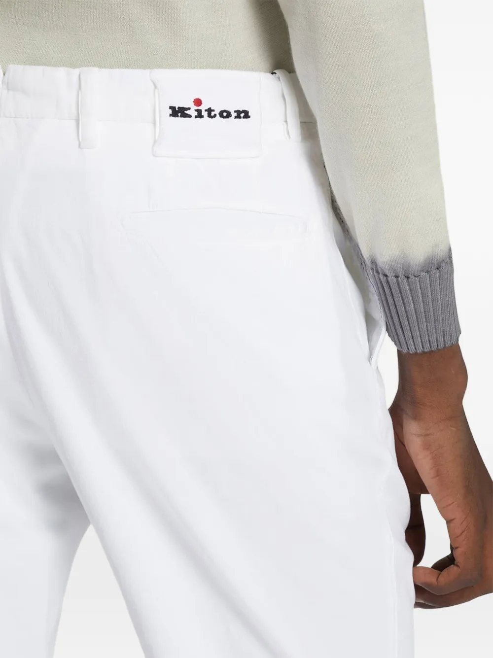 Kiton slim-fit belt-loop trousers Wit