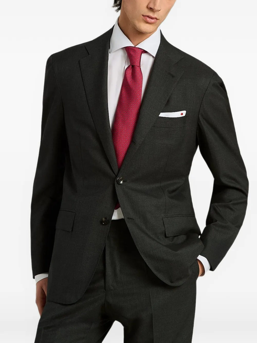 Kiton Zijden stropdas met geometrisch patroon Rood