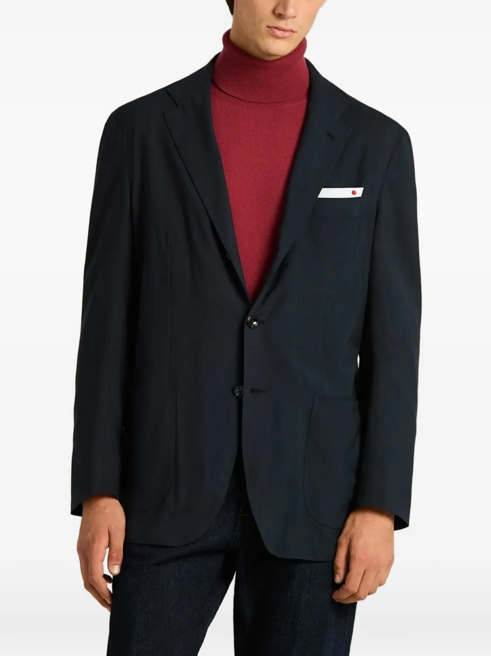 Kiton single-breasted cashmere jacket Blauw