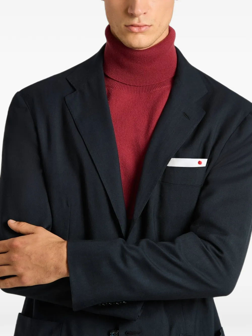 Kiton single-breasted cashmere jacket Blauw