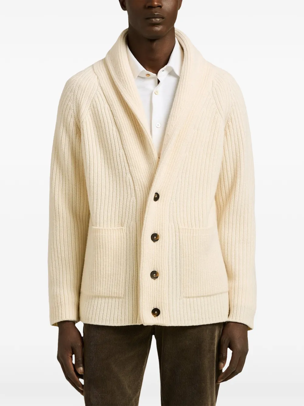 Kiton Vest met sjaalkraag Beige