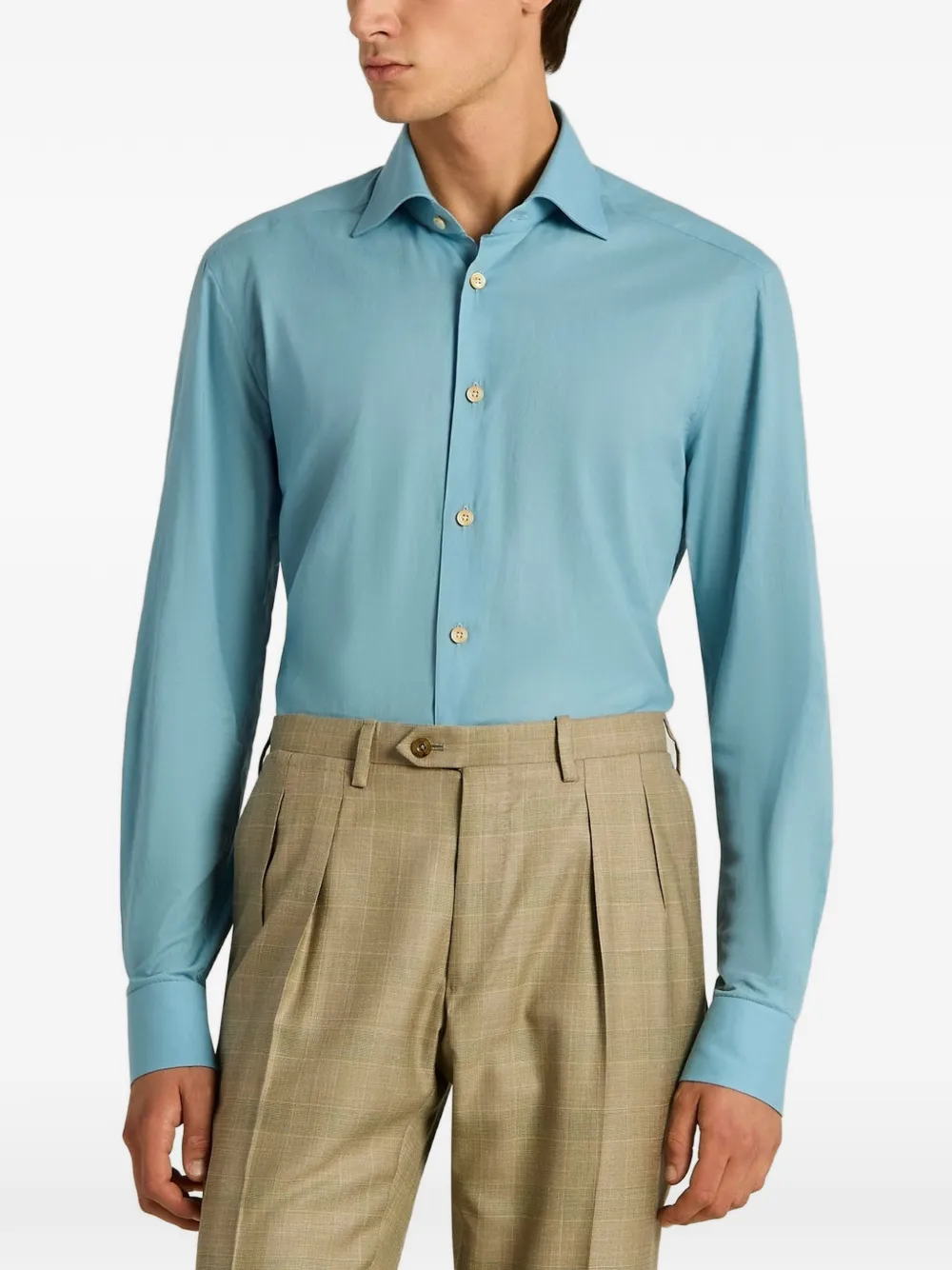 Kiton Katoenen button-up overhemd Blauw