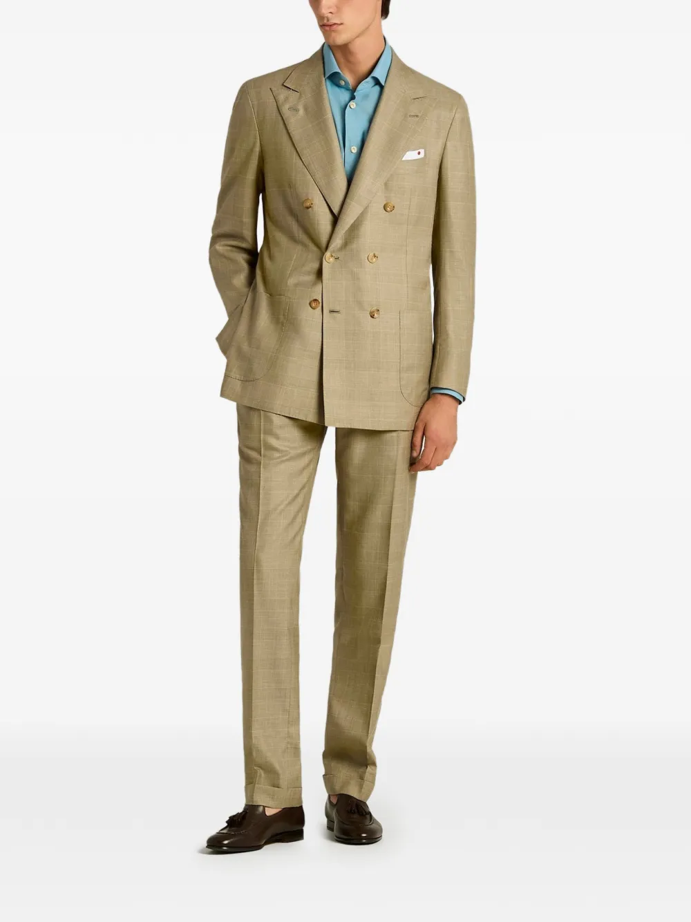 Kiton Katoenen button-up overhemd Blauw
