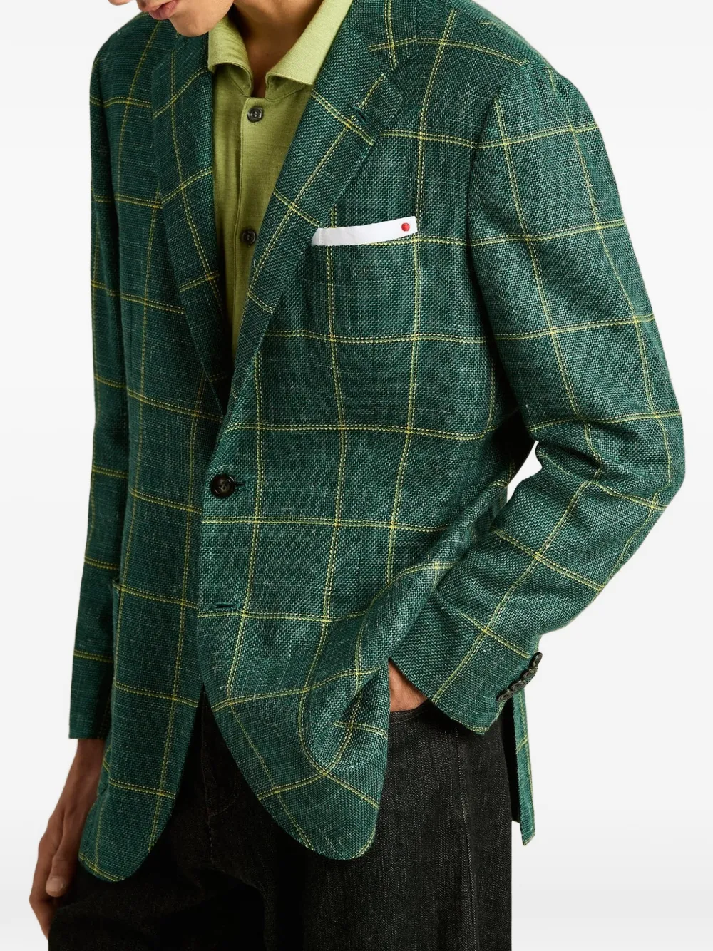 Kiton checked single-breasted blazer Groen
