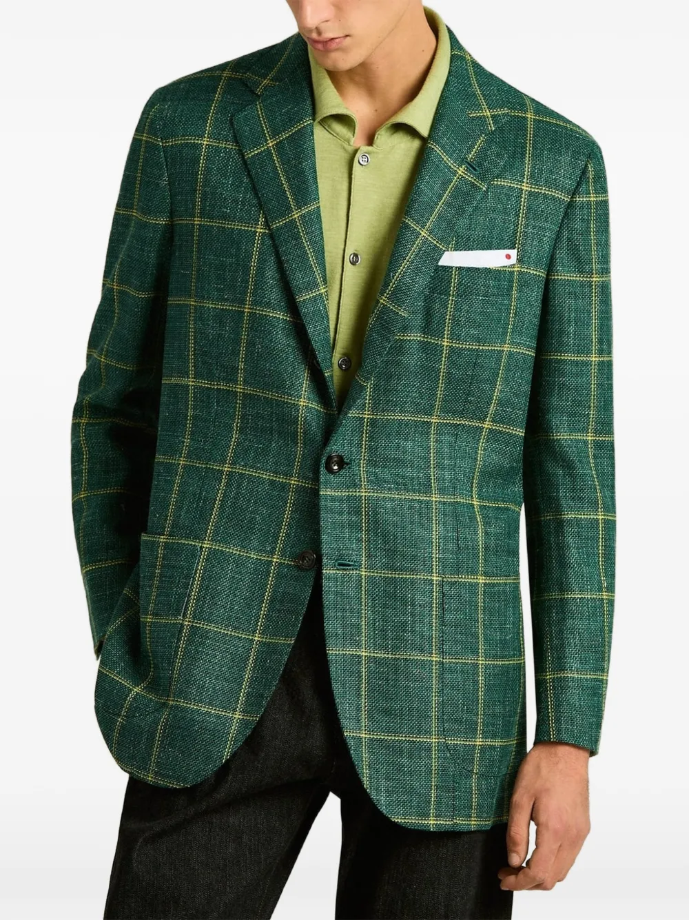 Kiton checked single-breasted blazer Groen