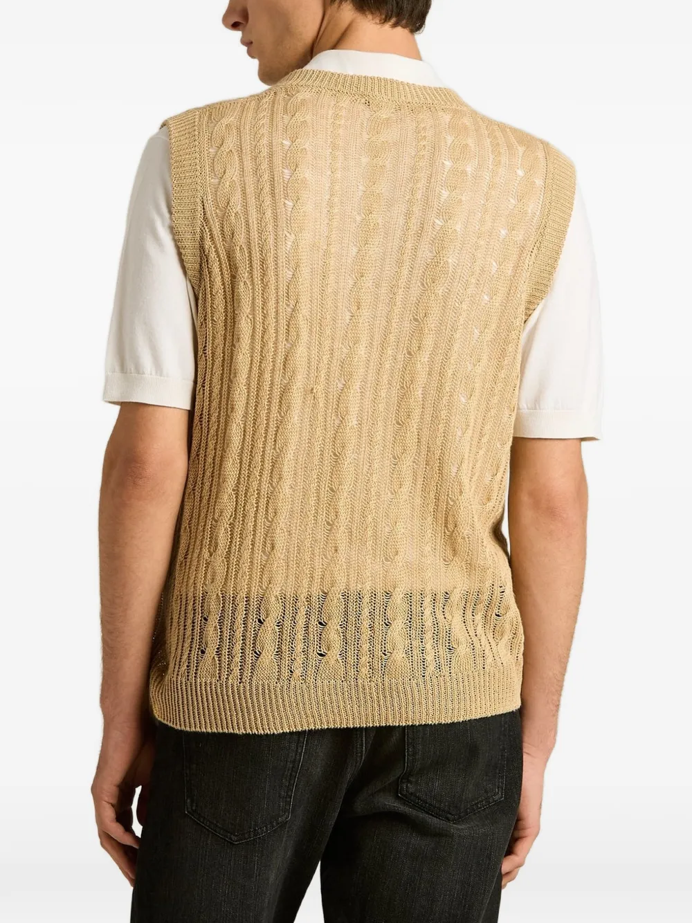 Kiton cable-knit V-neck vest Beige