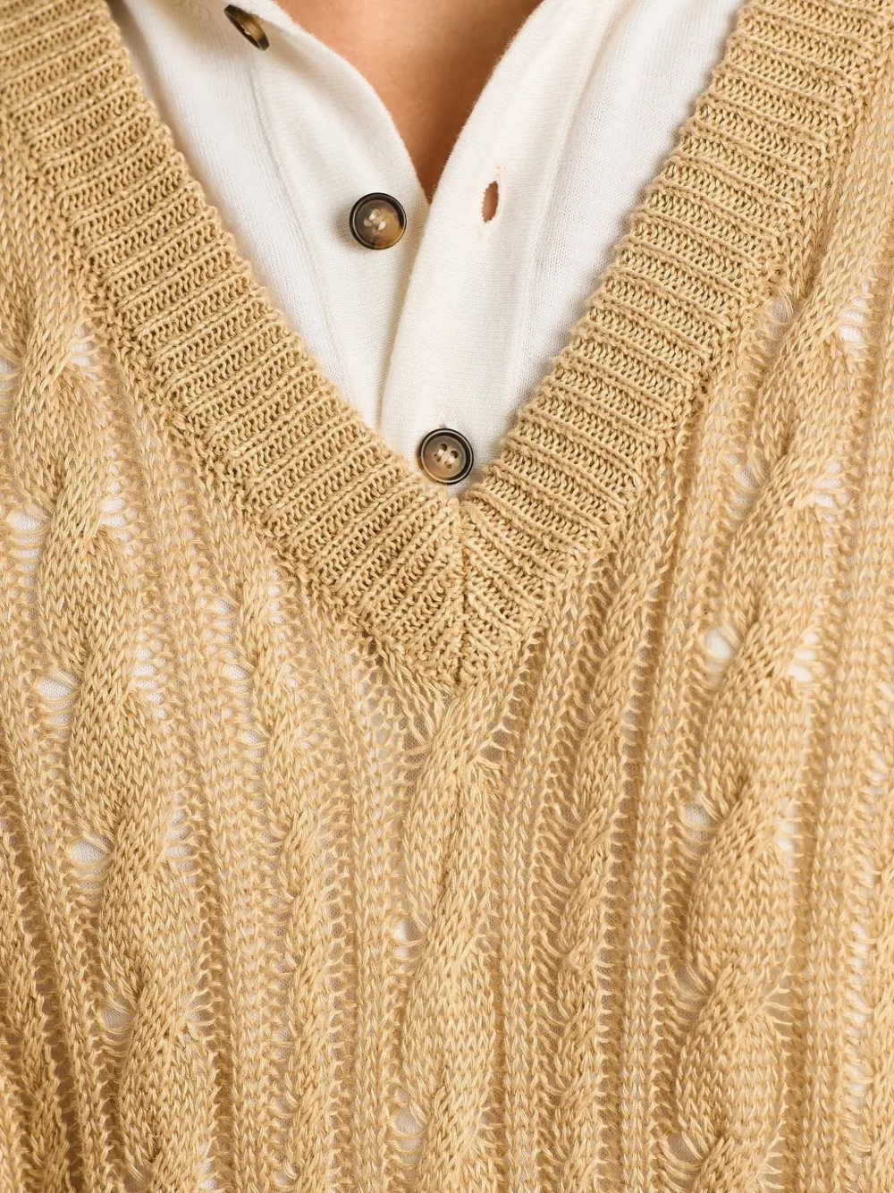 Kiton cable-knit V-neck vest Beige