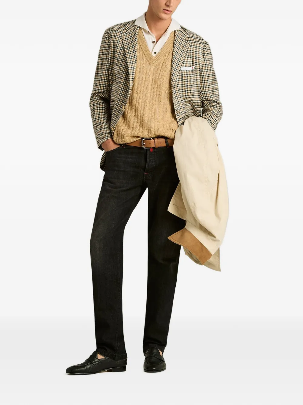 Kiton cable-knit V-neck vest Beige