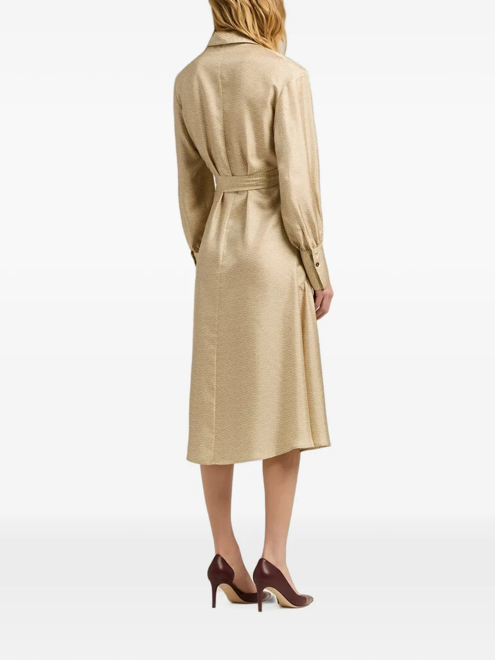 Kiton geometric-print silk midi shirt dress Beige