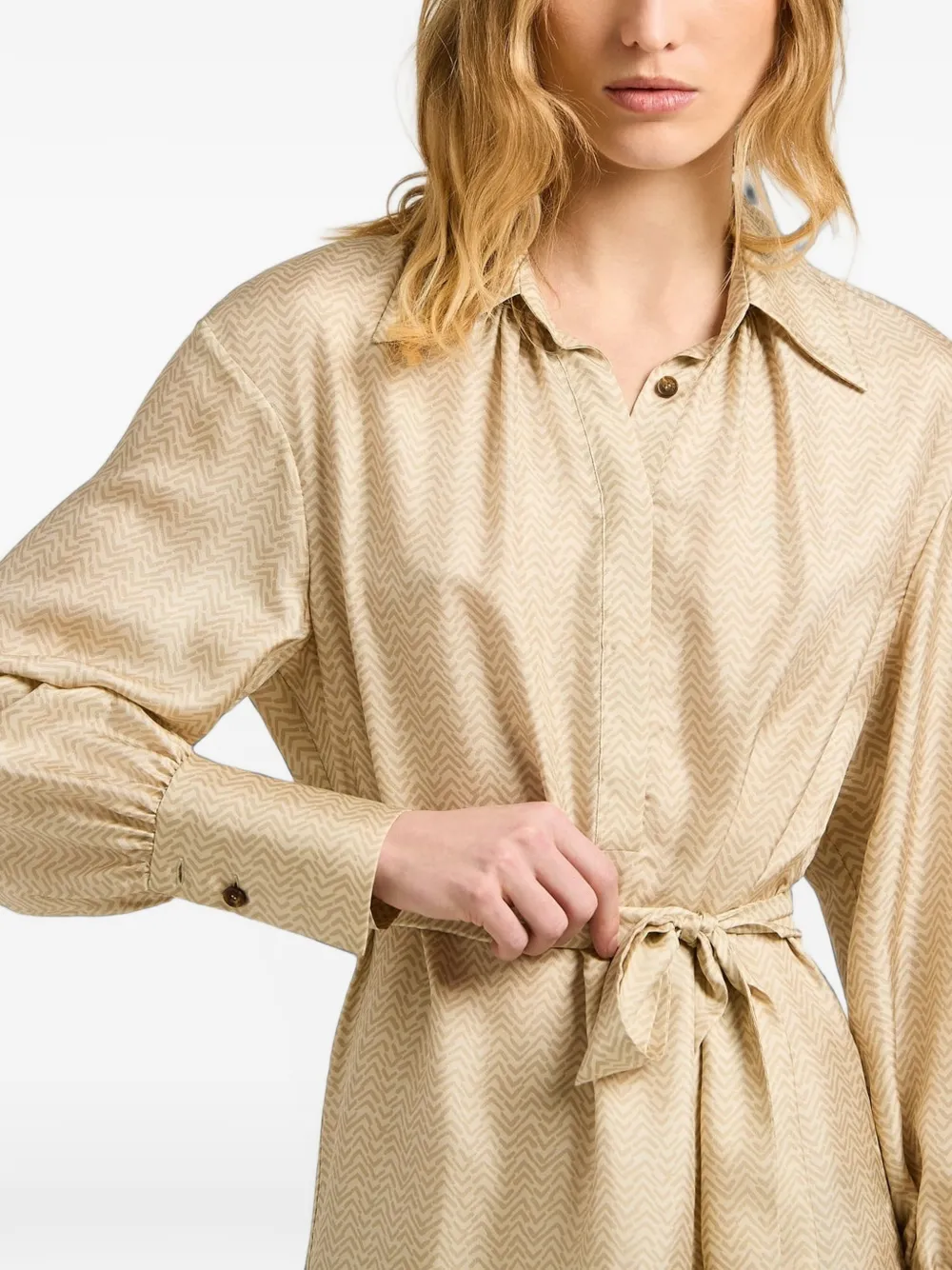 Kiton geometric-print silk midi shirt dress Beige