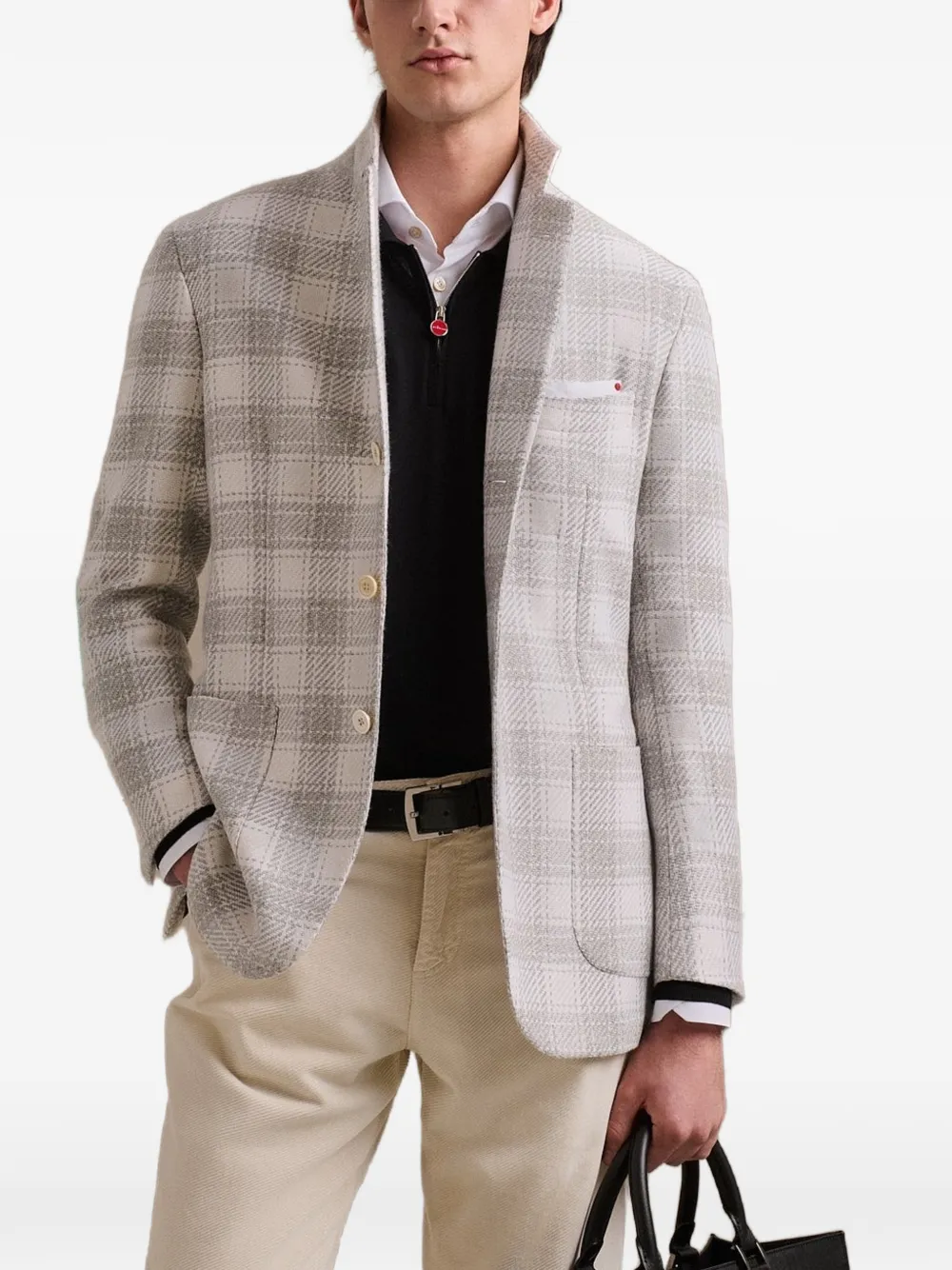 Kiton checked long-sleeve blazer Grijs