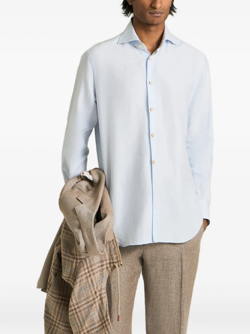 Kiton cotton-blend shirt Blauw