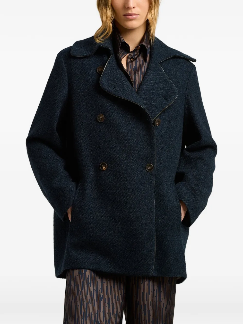 Kiton double-breasted cashmere peacoat Blauw