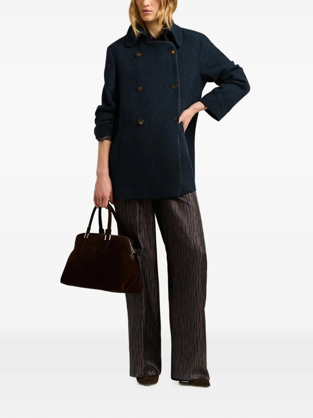 Kiton double-breasted cashmere peacoat Blauw