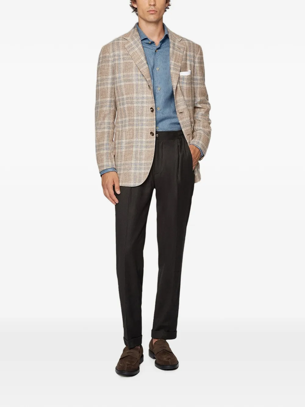 Kiton elasticated pleated tailored trousers Bruin
