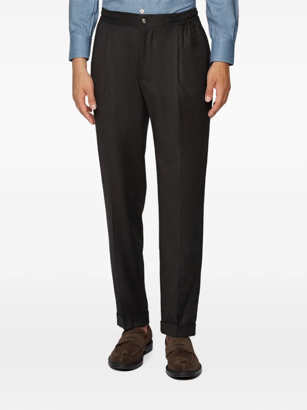 Kiton elasticated pleated tailored trousers Bruin