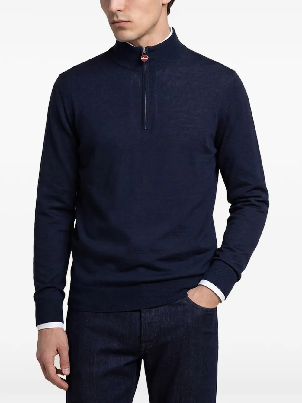 Kiton mock-neck half-zip sweater Blauw