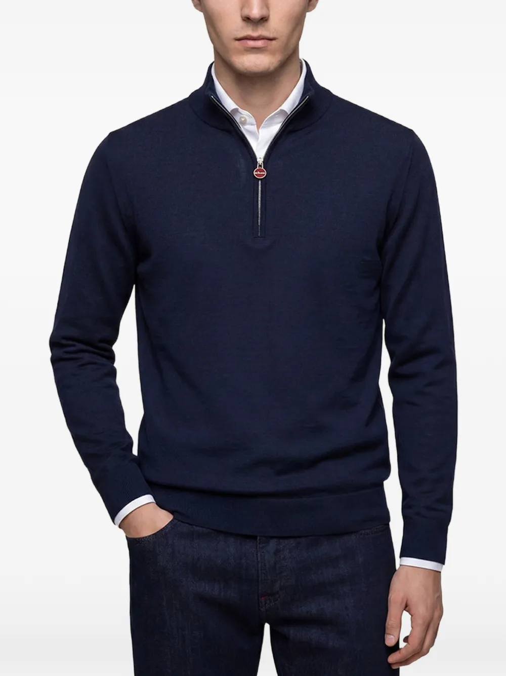 Kiton mock-neck half-zip sweater Blauw