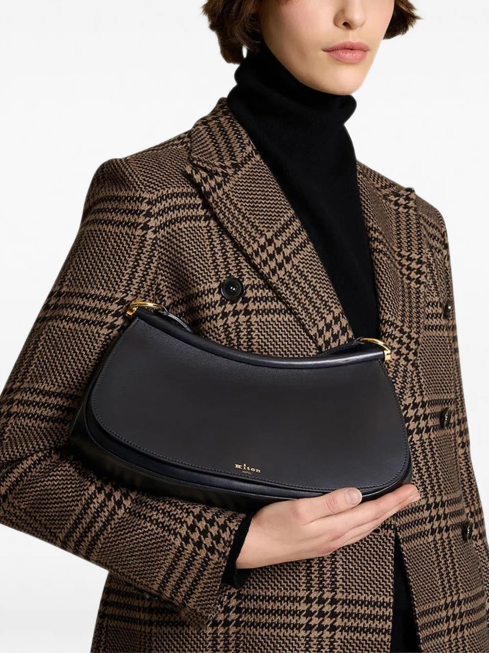 Kiton Aria leather tote bag Zwart