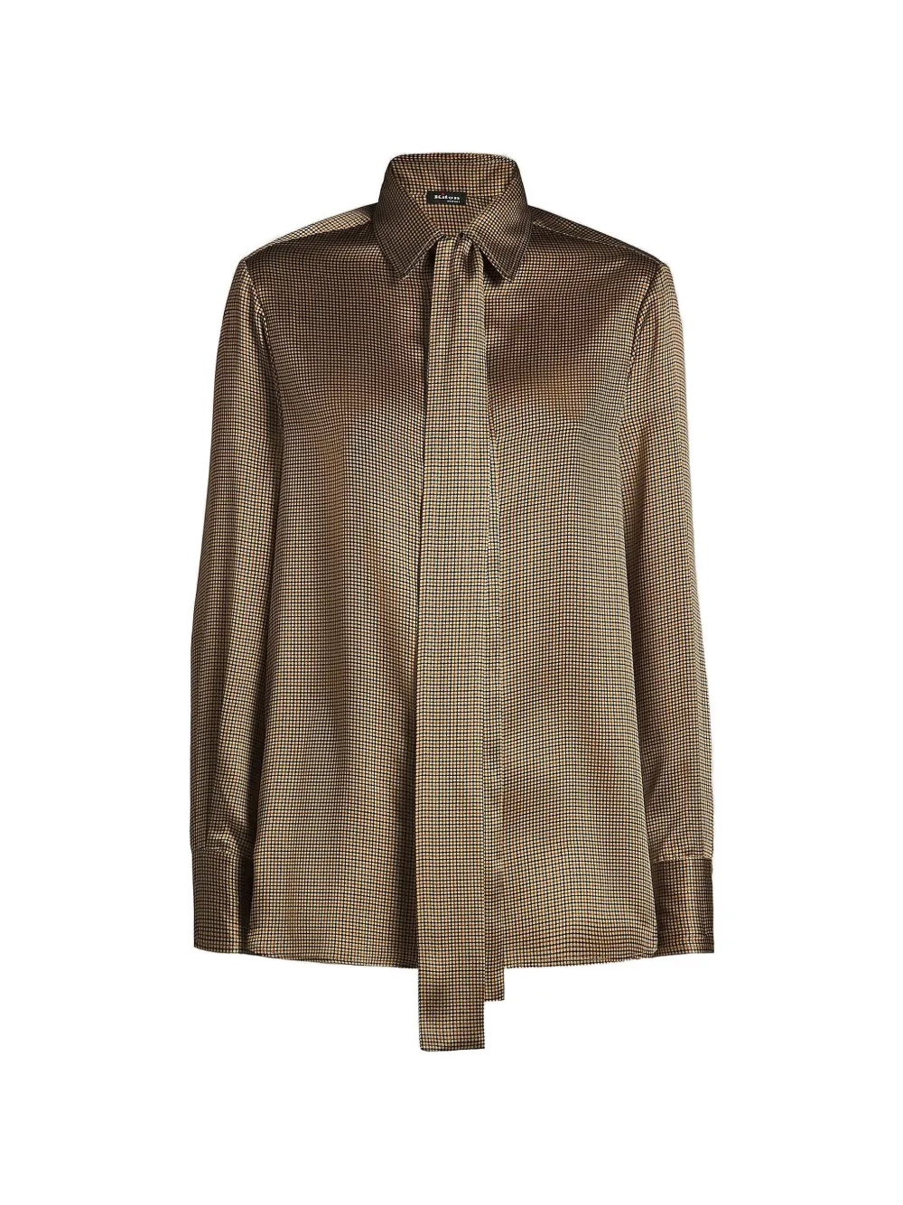 Kiton micro-pattern pussy-bow shirt Bruin