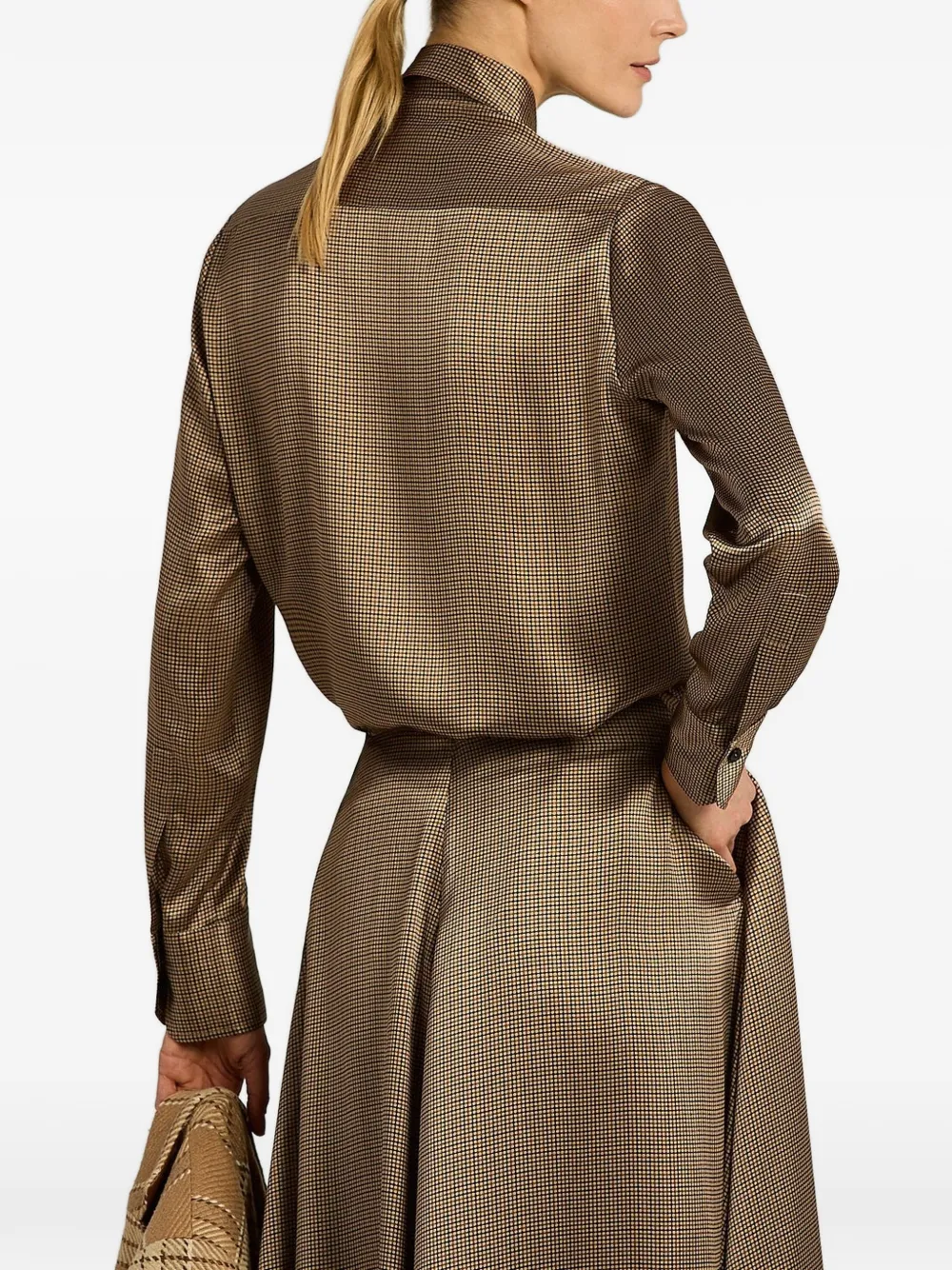 Kiton micro-pattern pussy-bow shirt Bruin
