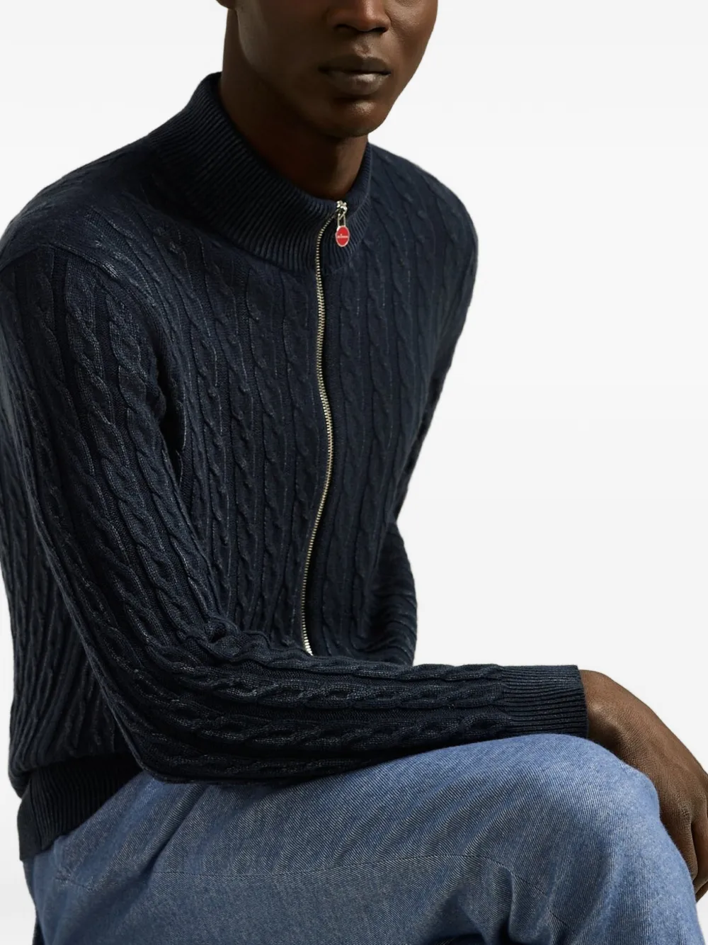 Kiton cable-knit zip-up sweater Blauw