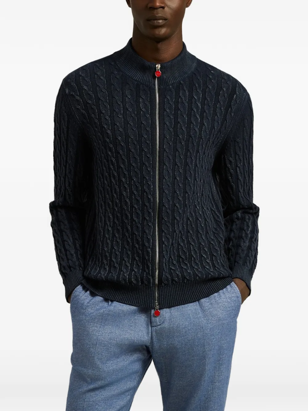Kiton cable-knit zip-up sweater Blauw