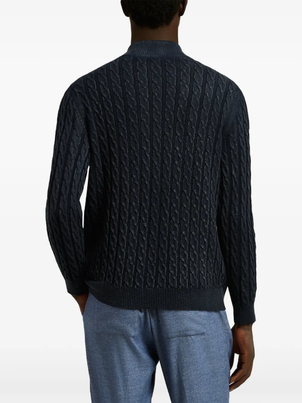 Kiton cable-knit zip-up sweater Blauw