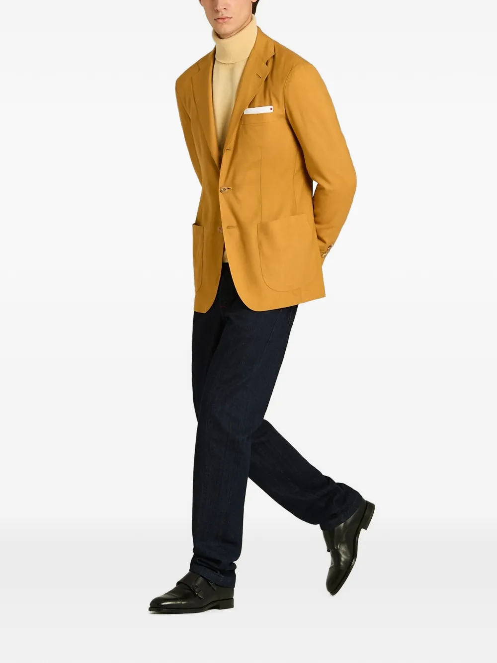 Kiton Blazer met enkele rij knopen Geel