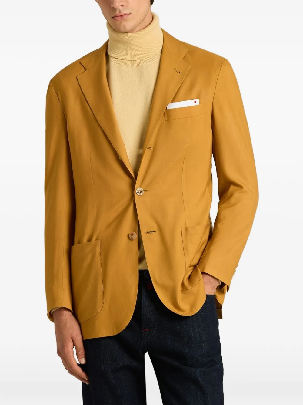 Kiton Blazer met enkele rij knopen Geel