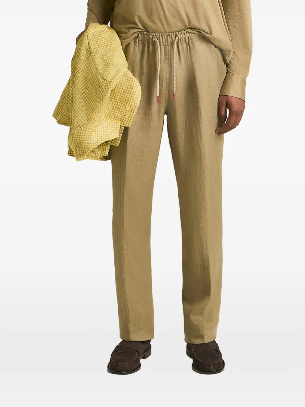 Kiton drawstring linen trousers Beige