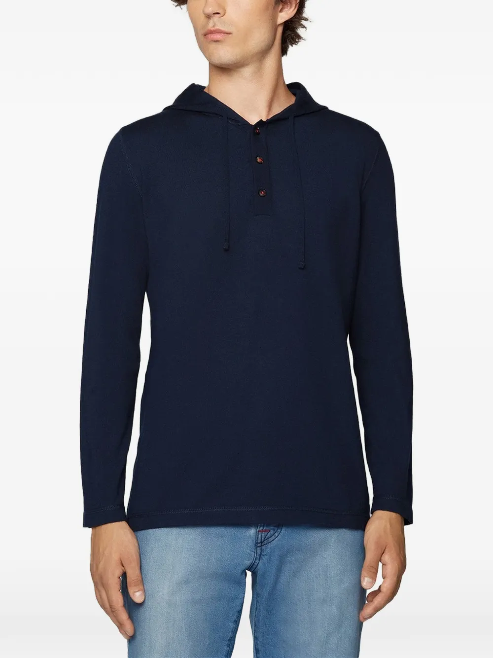 Kiton Button-up hoodie Blauw