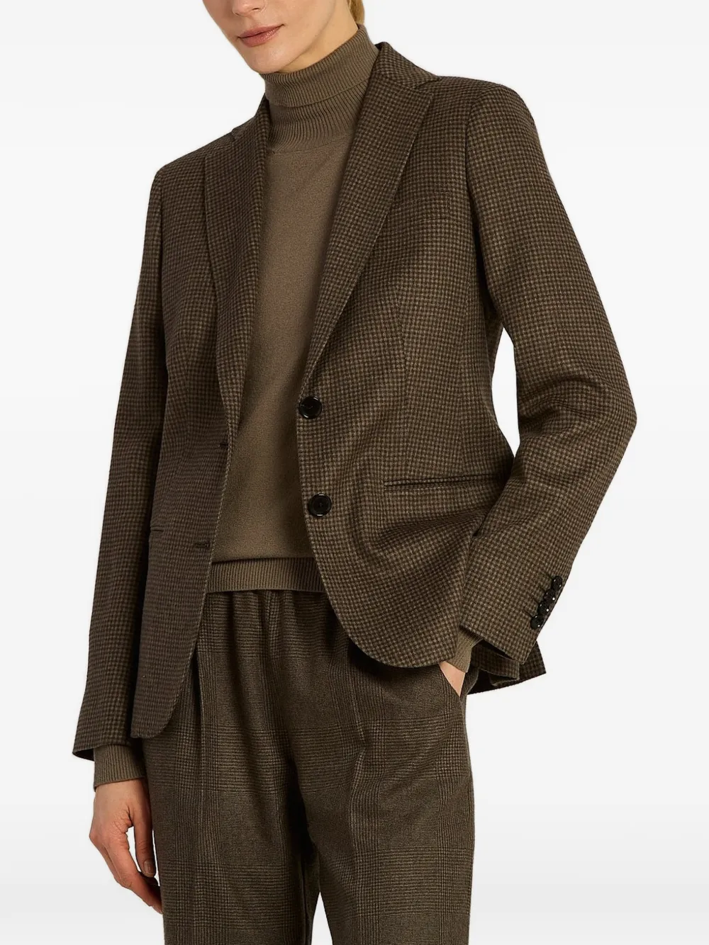 Kiton houndstooth single-breasted blazer Bruin