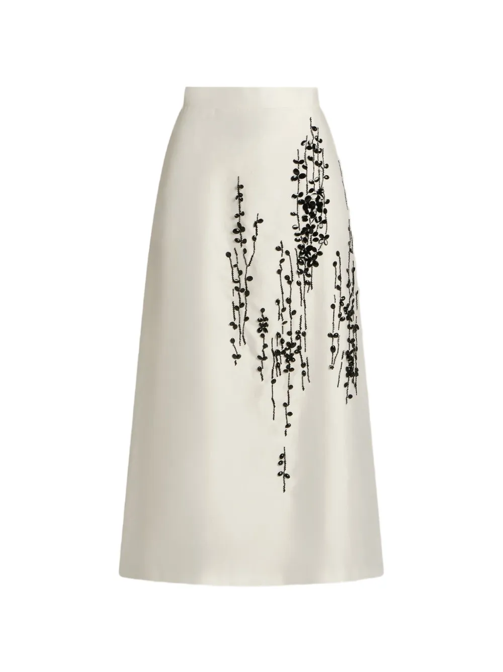 Kiton jupe mi-longue à broderies et fini satiné - Blanc Kiton jupe mi-longue à broderies et fini satiné - Blanc