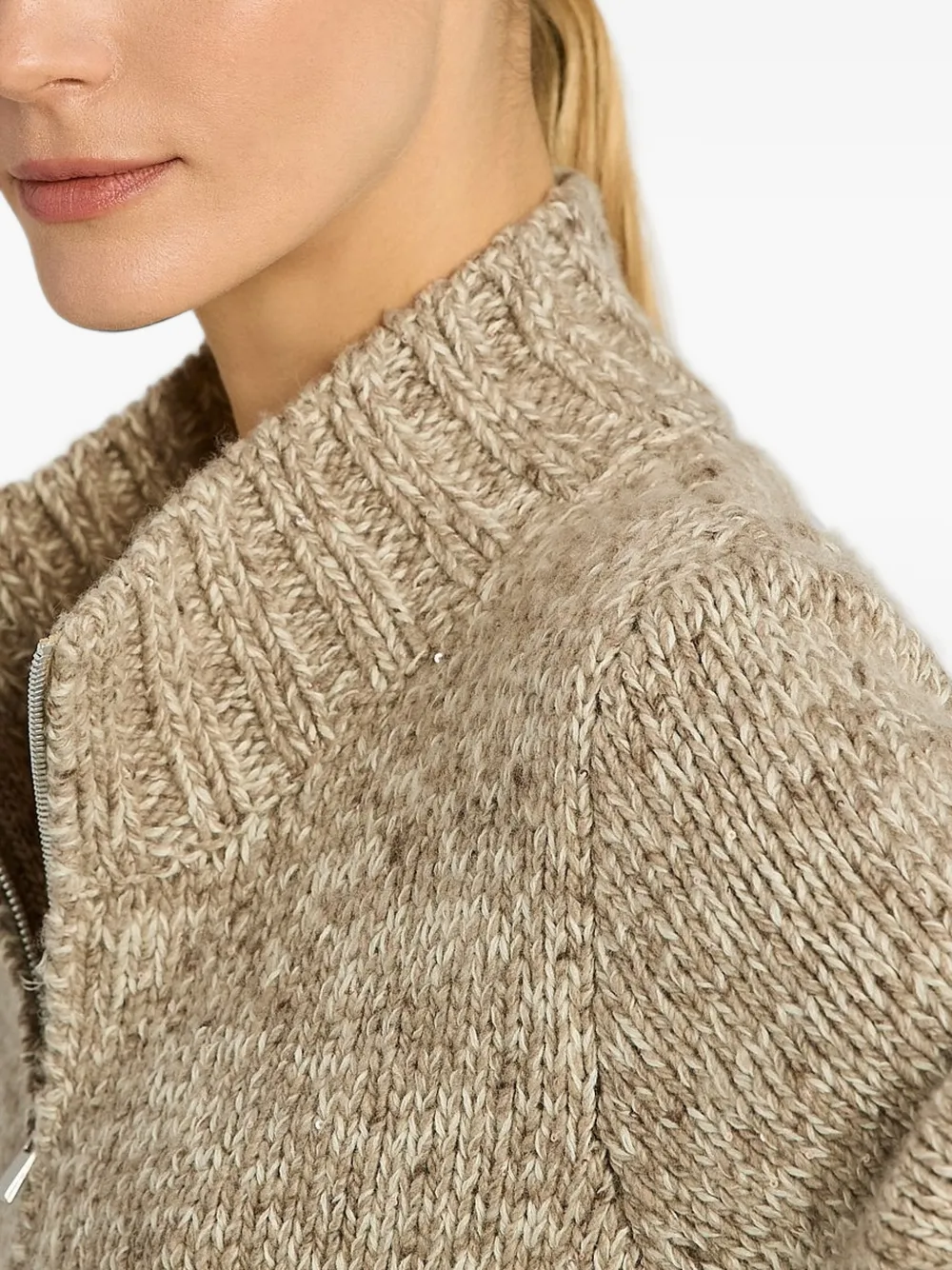 Kiton chunky-knit zip-up cardigan Beige