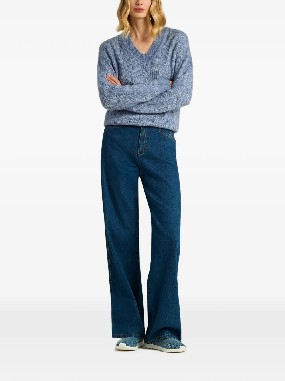 Kiton Kabelgebreide trui met V-hals Blauw