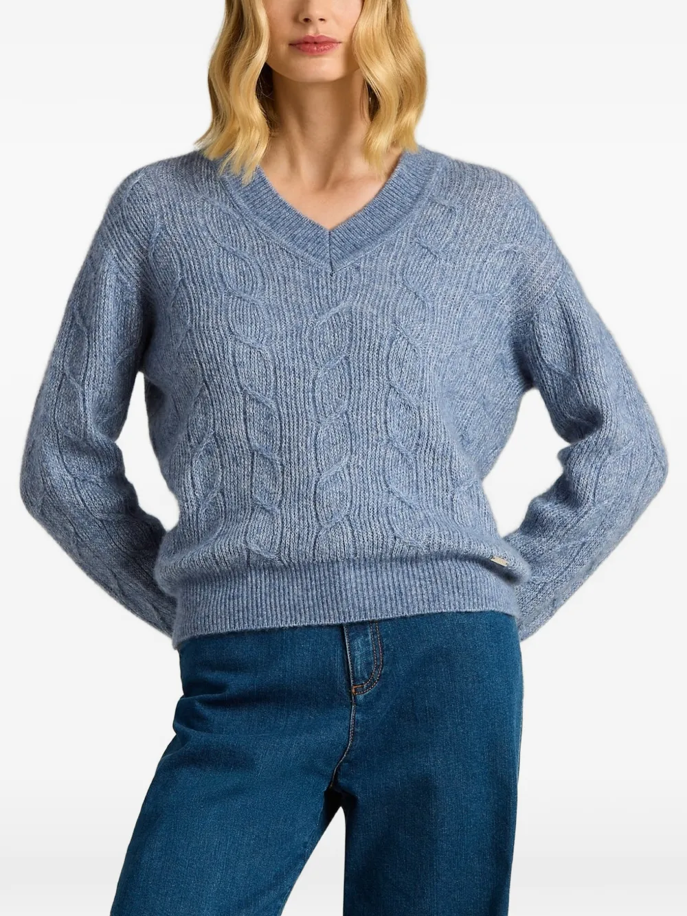 Kiton Kabelgebreide trui met V-hals Blauw